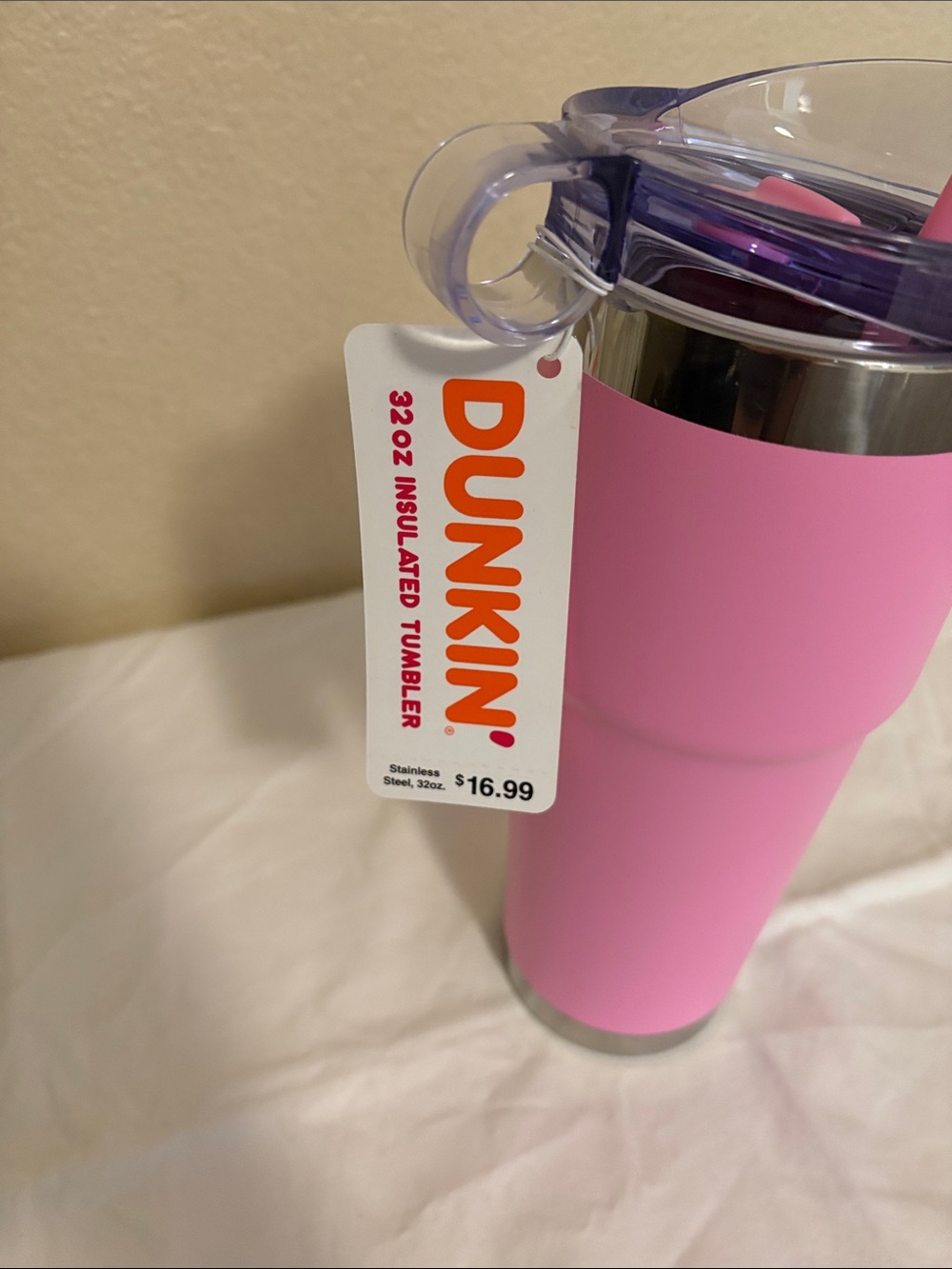 Dunkin' 32 oz Stainless Steel Insulated Tumbler Pink Drink-Through Lid Straw - Picture 4 of 4